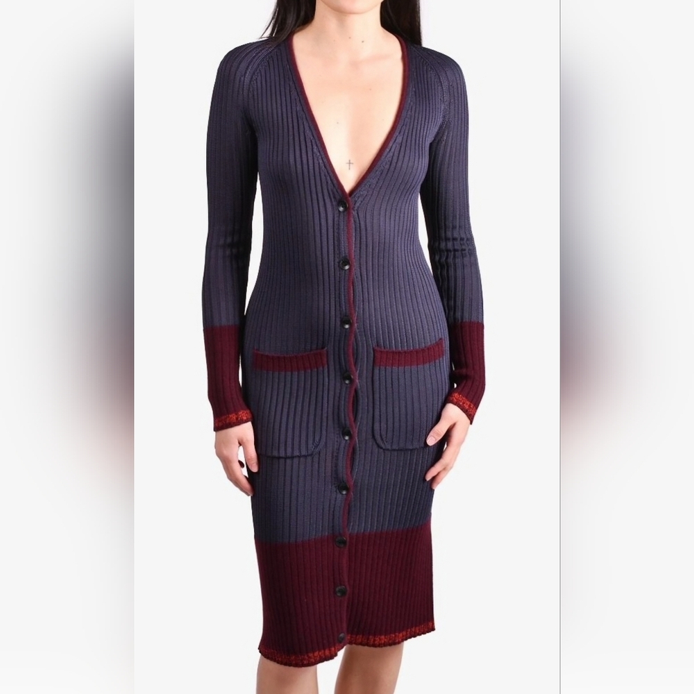 Rag & Bone Kristin Eggplant And Burgundy Ribbed Cardigan Dress